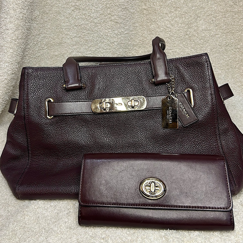 Purple Coach Shoulder Bag with Matching Wallet